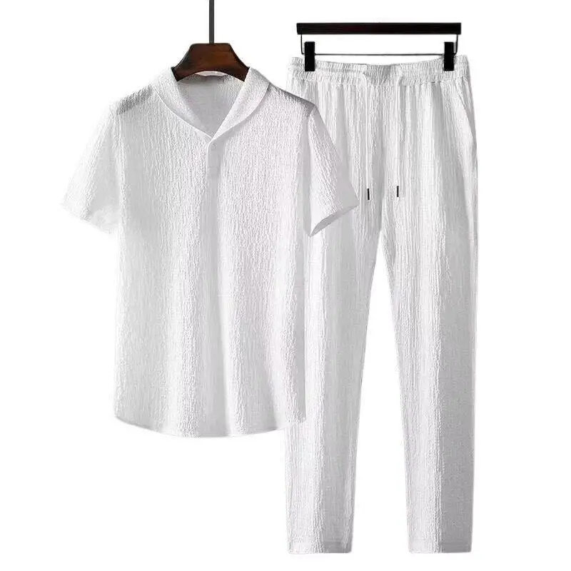 High Quality Ultra-Thin Short-Sleeve Ice Silk Casual Sport Pants Set Men's Summer Large Size Loose T-Shirt Two-Piece Set view 5