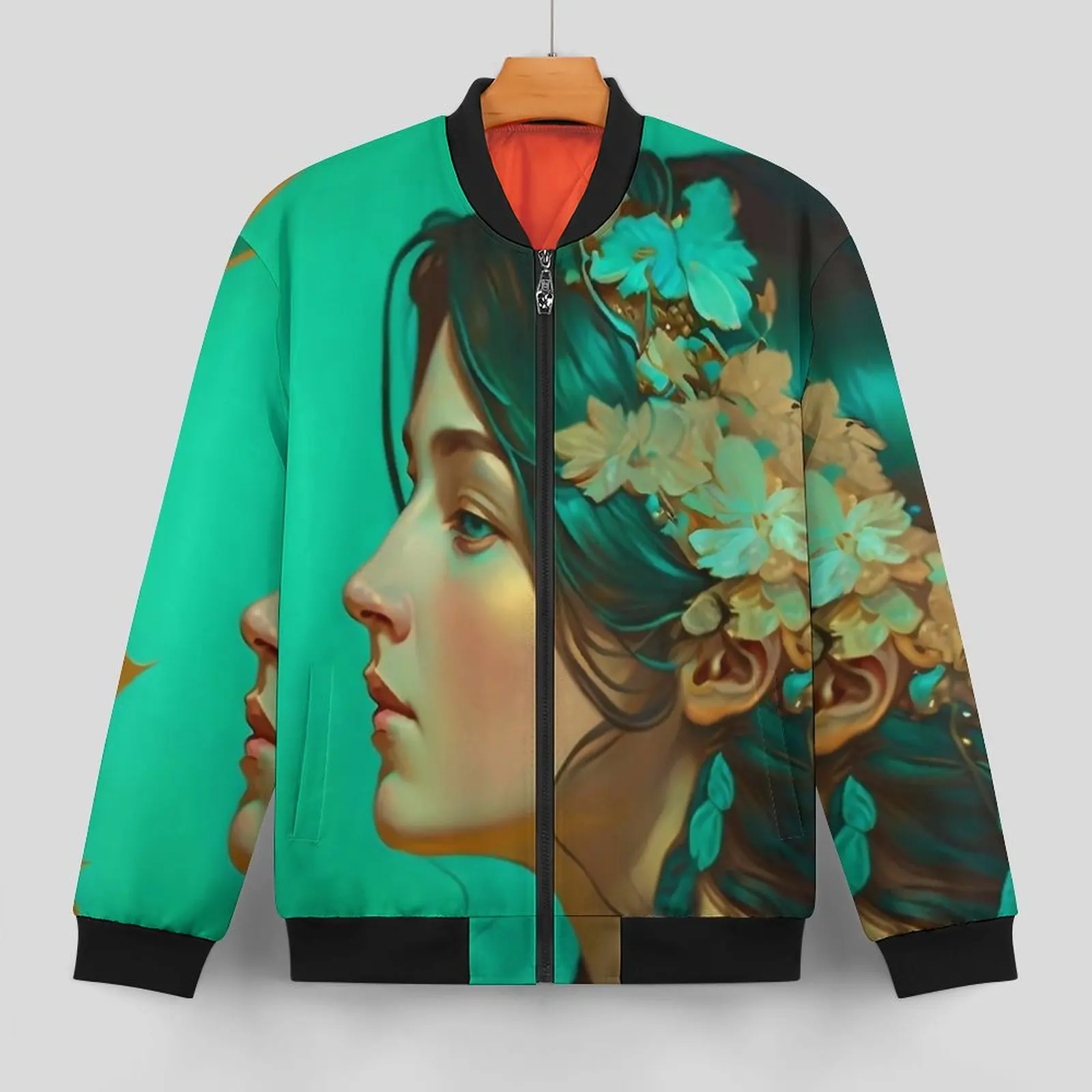 Art Nouveau Lady Print Jackets Autumn  Retro Casual Coats Man Zip Up Outerwear Windbreakers Graphic Big Size Jacket