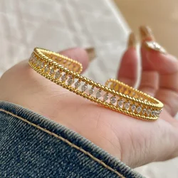 Vintage glossy hollow out inlay diamonds round bead bracelet for women retro light luxury fashion bangles wedding jewelry