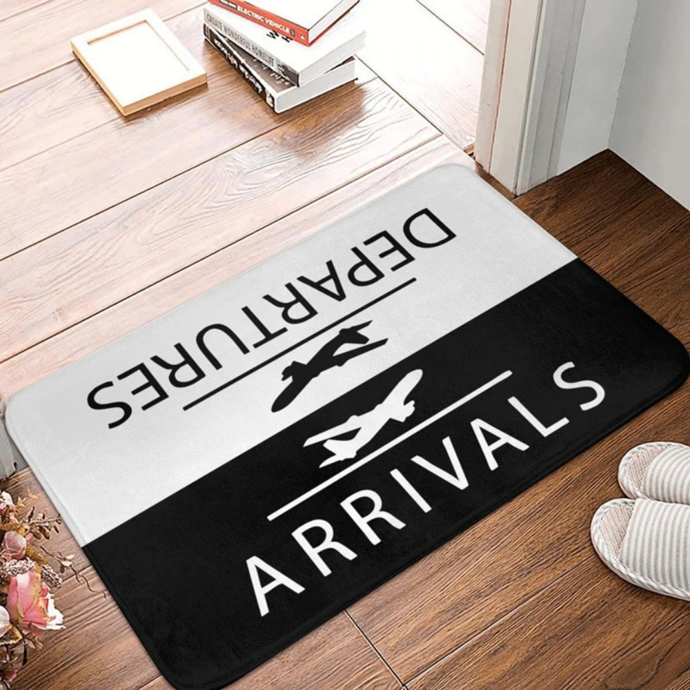 Travel Themed Doormat, Departure Arrival Sign Print Rug for Bedroom Bathroom & Balcony Decor, Durable & Stylish