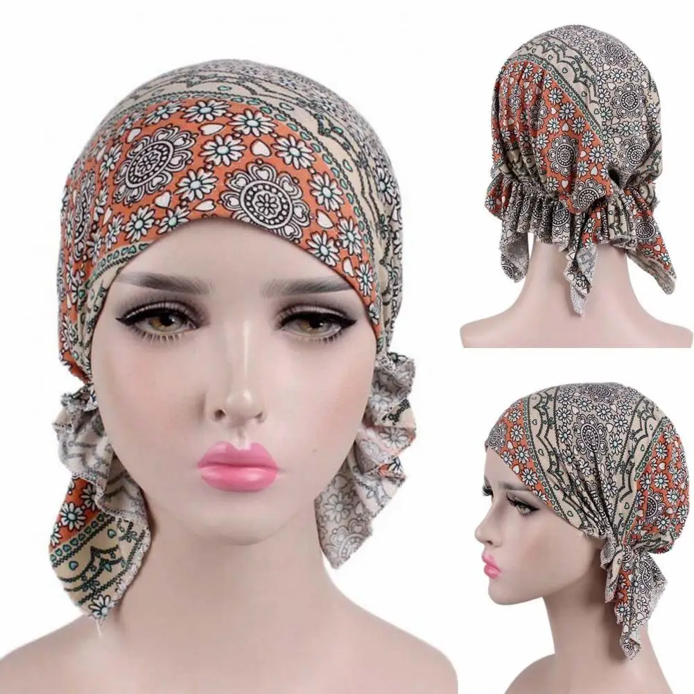 

Head Scarf Fashion Print Stretchy Headdress Dome No Brim Turban Hat for Spa