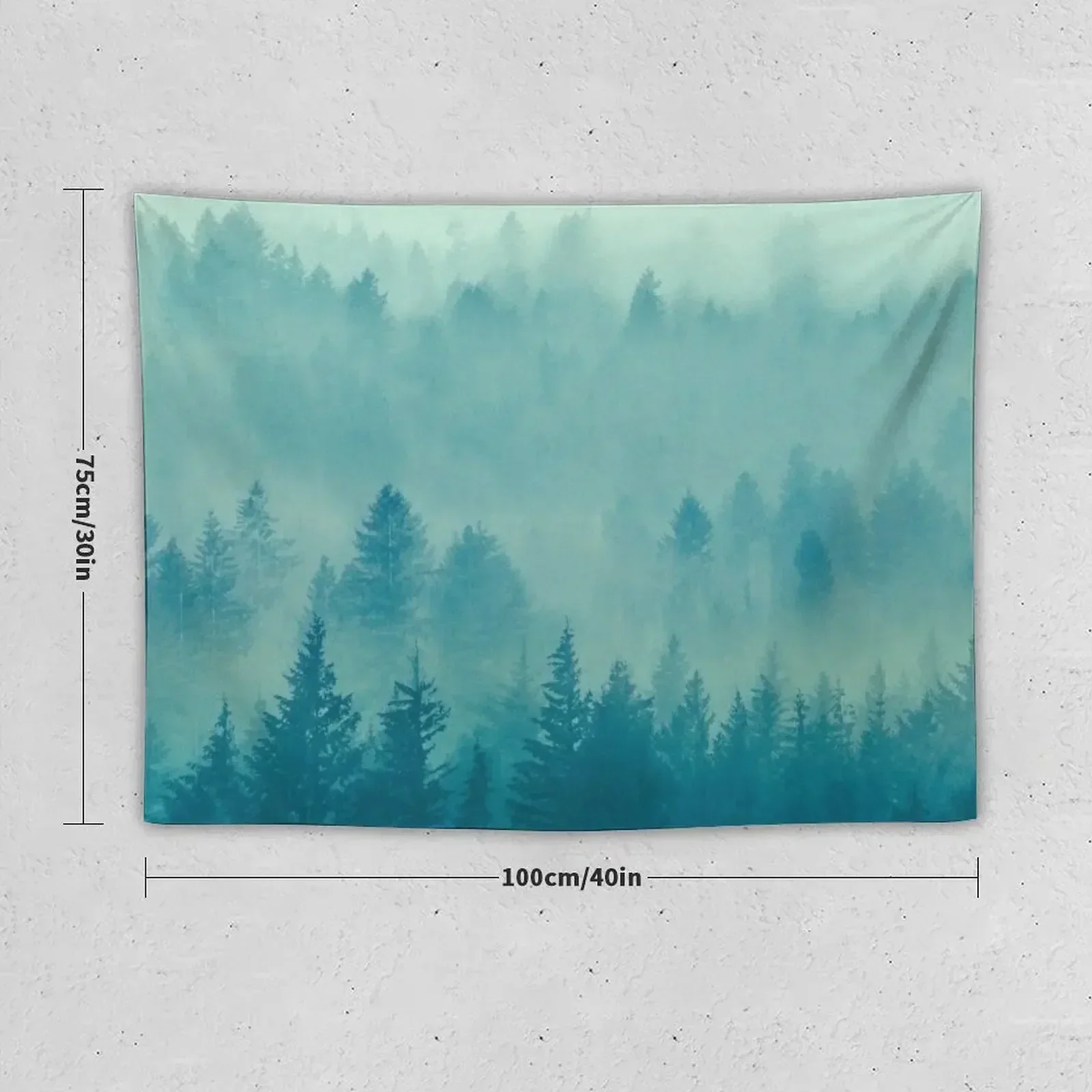 Fog Forest - Blue Green Washington State Woods Foggy Trees Tapestry Room Design Wall Hangings Decoration Tapestry