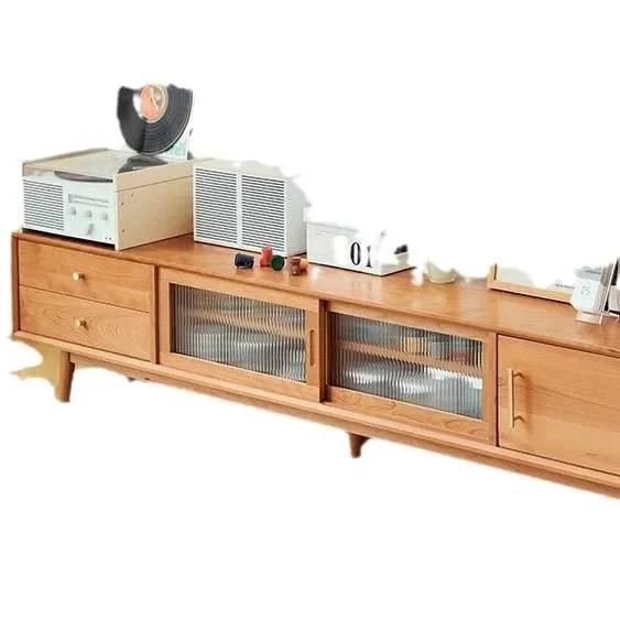 

Japanese-style log solid wood cherry wood without auxiliary materials, living room simple floor cabinet, oak combined