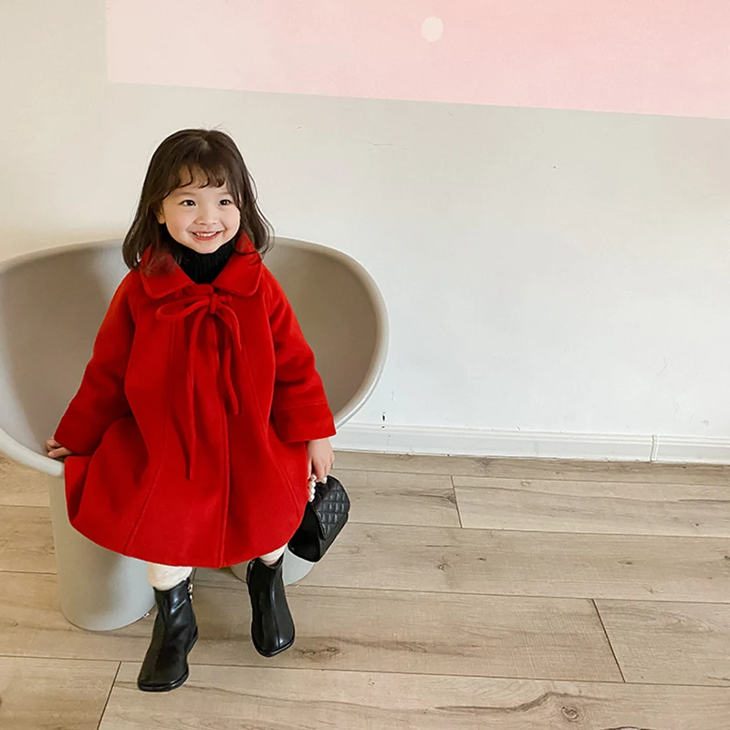 

Girls Woolen Coat Jacket Cotton Outwear 2022 Loose Warm Thicken Plus Velvet Winter Autumn School Gift Children's Clothing