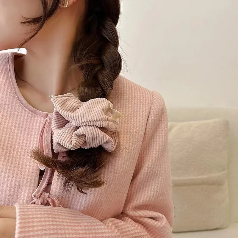 French Corduroy Large Hair Ties Scrunchies Elastic Hair Bands Fashion Stripe Ponytail Holder Headband Hair Accessories for Girls