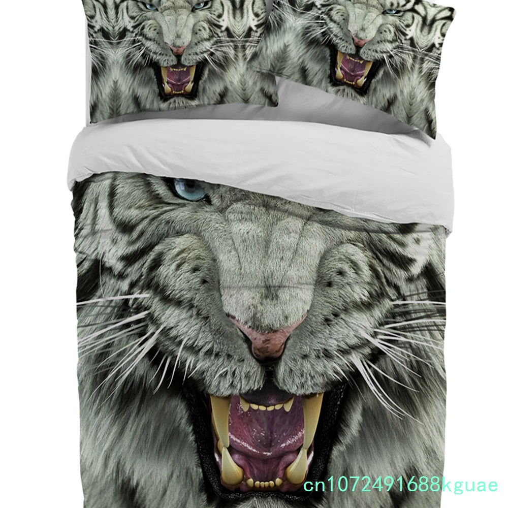 Animal White Tiger Face Duvet Cover With Pillow Case Custom 3pcs Bedding Set Quilt Cover Double Bed Home Textile