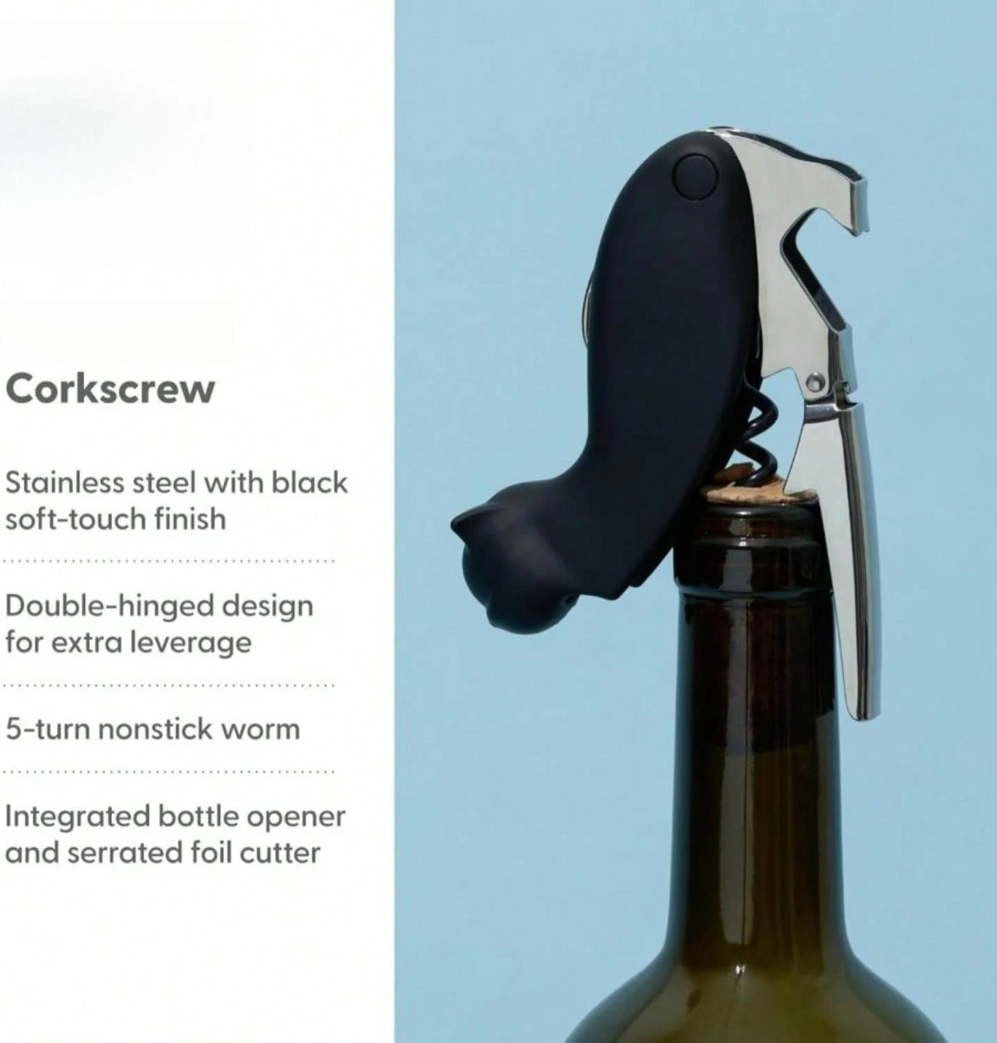 

The Black Cat Corkscrew Wine Opener With Built-In Bottle Opener &Amp; Sharp Foil Cutter, Stainless Steel And Plastic, Home Bar, Kitchen, Travel, Novelty Gifts, Set Of 1