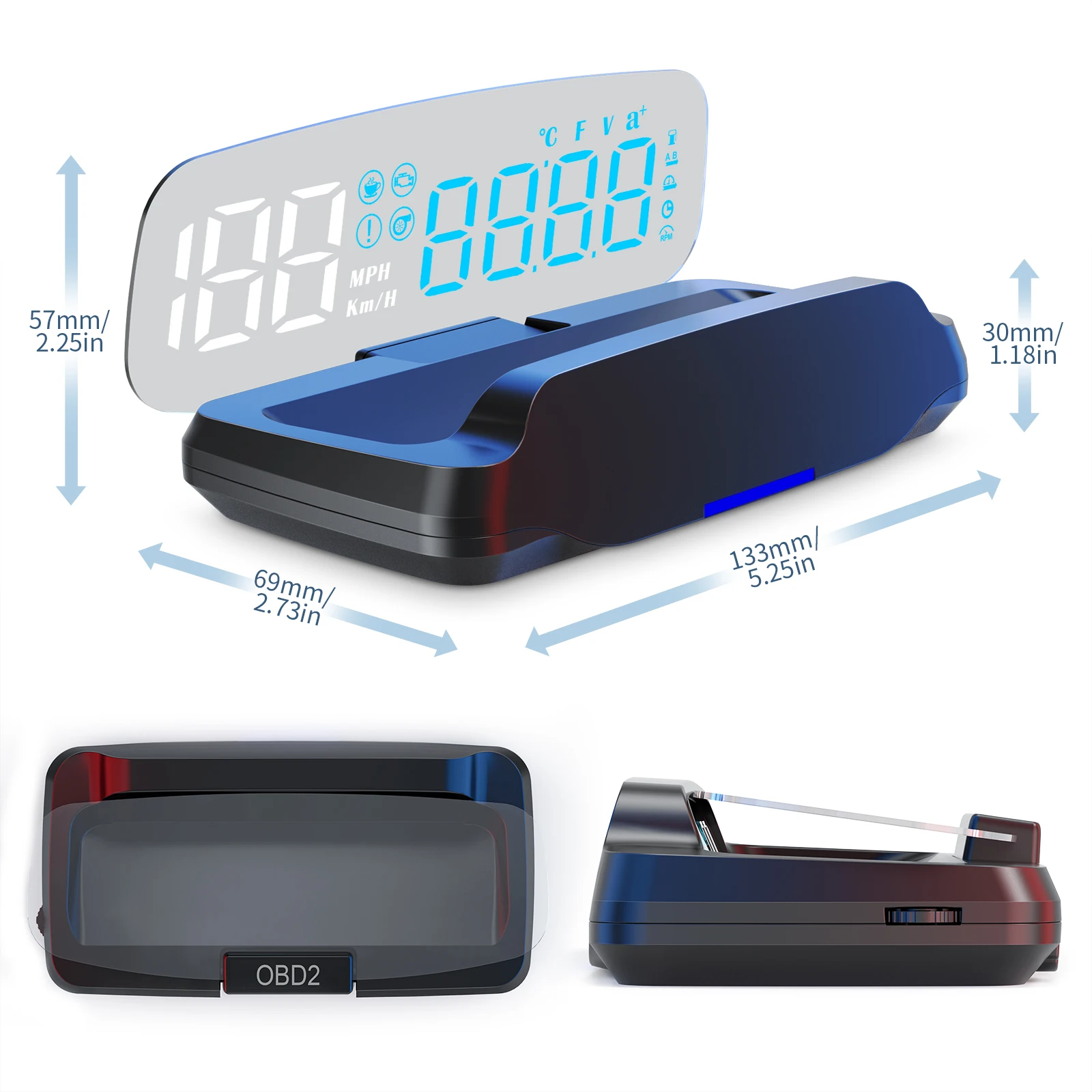 C7B Car OBD HUD Head Up Display Speedometer With Alarm Voltmeter Compass Water Temp Projector Navigation Smartphone Holder