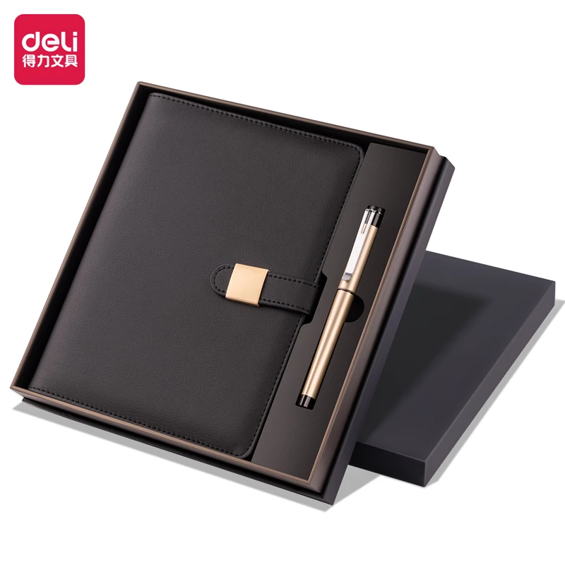 Deli Leather Notebook Loose-leaf Business Notepads Vintage Diary Journal Sketchbook 32k 100 Sheets with Gift Box for Man