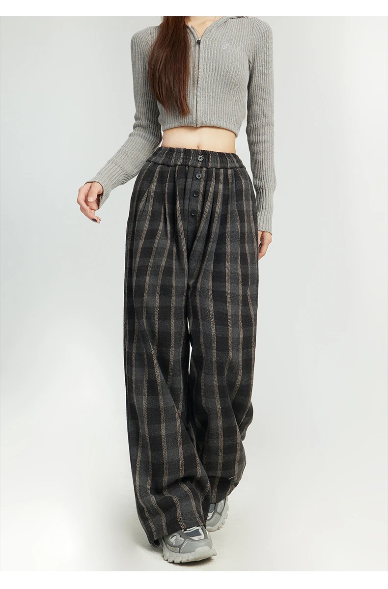 American Street Y2K Checkered trousers  Women's Fashion High Waist wide legs and casual pants trend Instagram Streetwear Pants