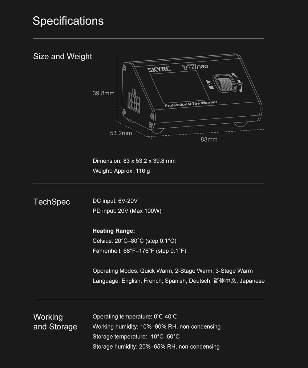 SkyRC TWneo RC Tire Warmer Heater 20–80℃ Independent 4-Wheel Temperature Control APP Control for 1/8 & 1/10 RC On-Road Car