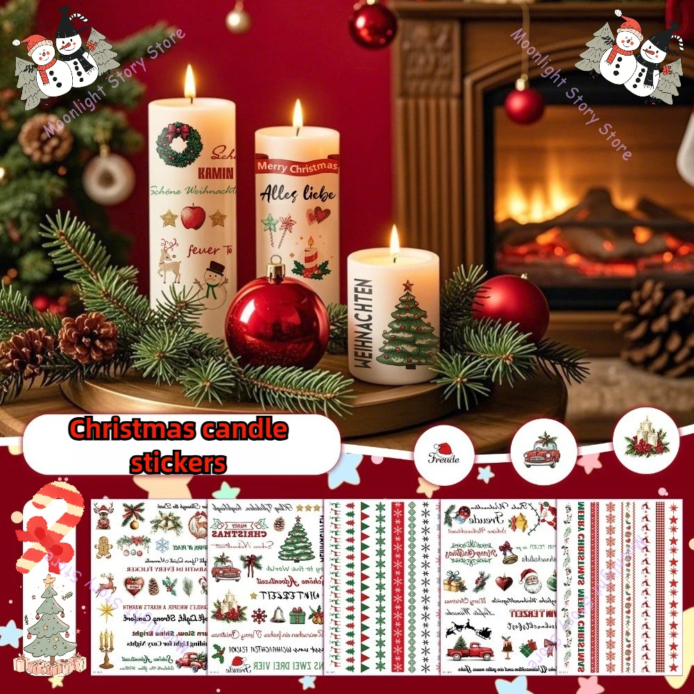 Kreative Weihnachtskerzen-Aufkleber, Weihnachts-Tattoo-Aufkleber, Party, Urlaub, Party, Dekoration, Kerze, Fensteraufkleber, Geschenk für Zuhause