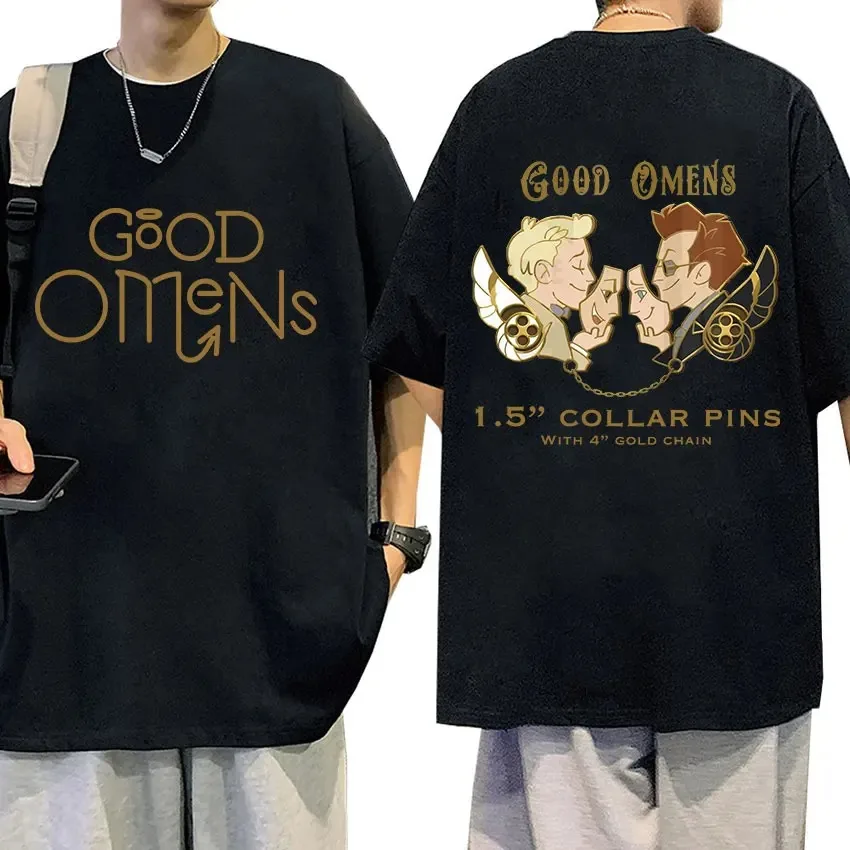 Classic Good Omens Vintage Graphic T Shirt Men's Fashion High Quality Cotton T-shirts Unisex Casual Oversized T-shirt Streetwear