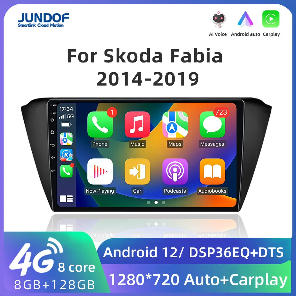 

Jundof Plus Wireless CarPlay Android Auto Radio for Skoda Fabia 2014-2019 Car Multimedia autoradio 4G WIFI DSP BT 2 Din No DVD