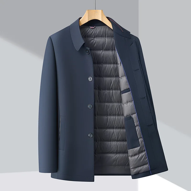Зимние пуховые пальто мужские с отложным воротником однобортный легкий белый утиный пух деловая куртка для папы среднего возраста JK-189