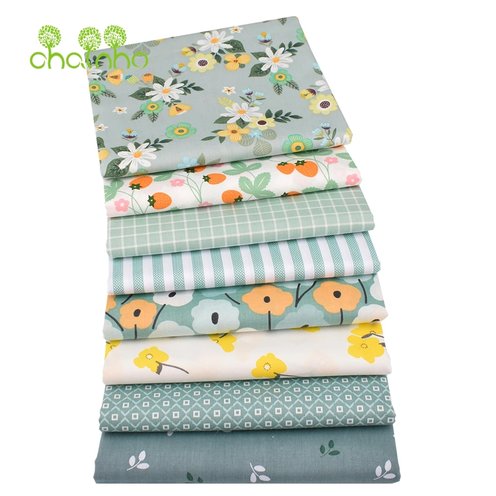 Chainho,Pea Green Color Printed Twill Cotton Fabric,Patchwork Clothes For DIY Sewing Quilting Baby Children\'s Bedding Material