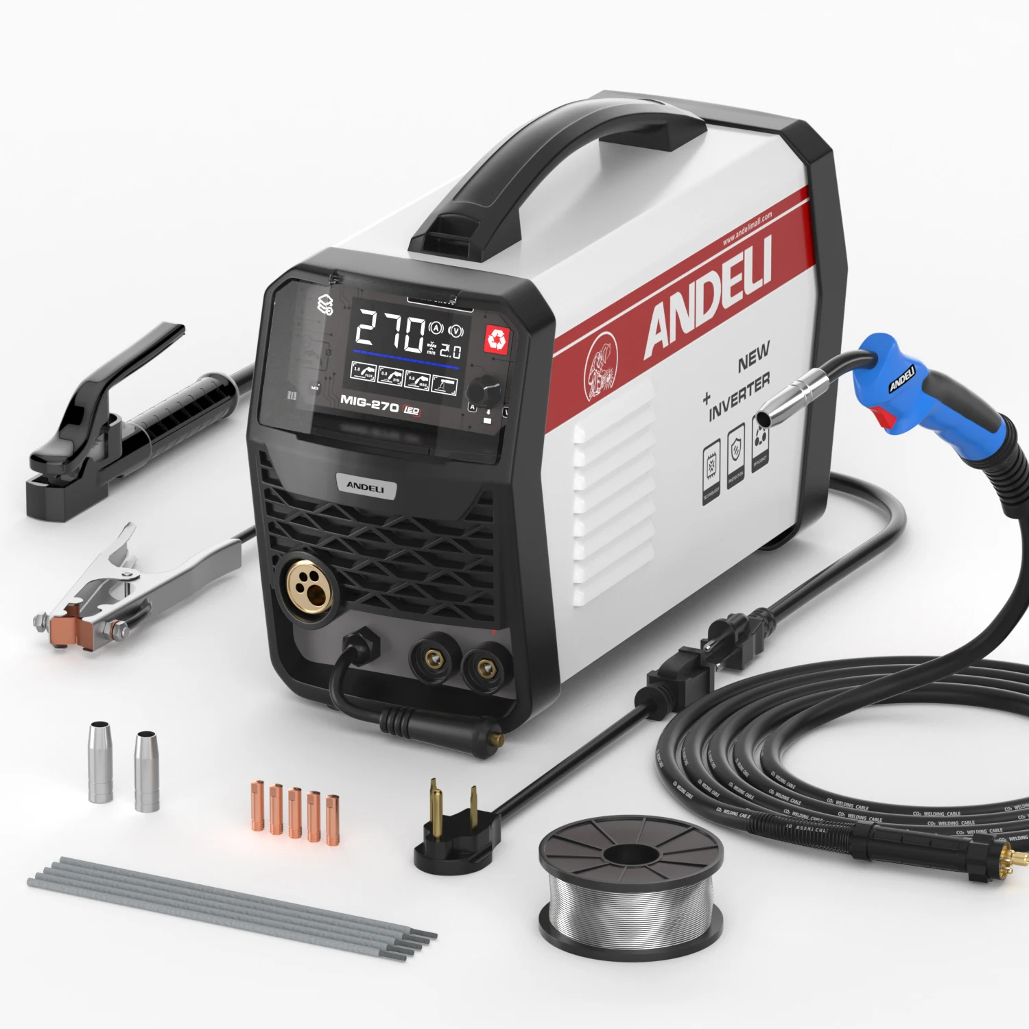 

ANDELI MIG-270 4 in 1 110V 220V MULTI PROCESS SYNERGIC WELDER MIG WITH GAS , FLUX MIG LIFT TIG MMA