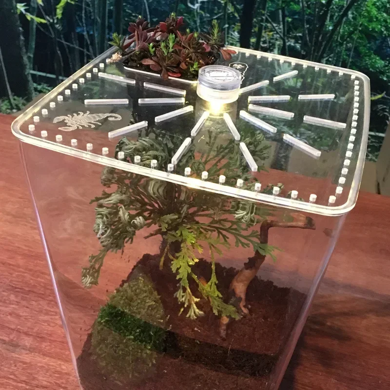 

LED Light Reptile Breeding Box Transparent Acrylic Amphibious Escape Proof Cage For Lizards Frogs And Snakes Reptiles Habitat