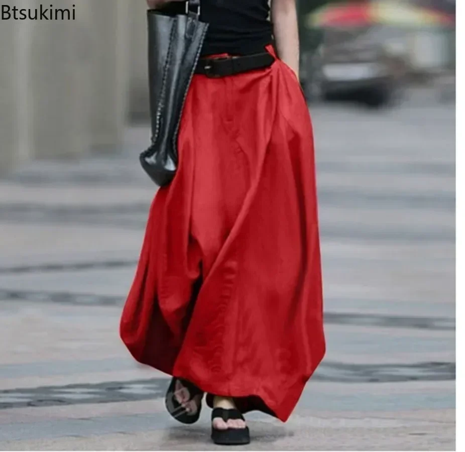 2026 Vintage Summer Skirts Women High Waist Solid Party Skirt Female Beach Maxi Cotton Long Skirts Oversize 4XL 5XL A-Line Skirt