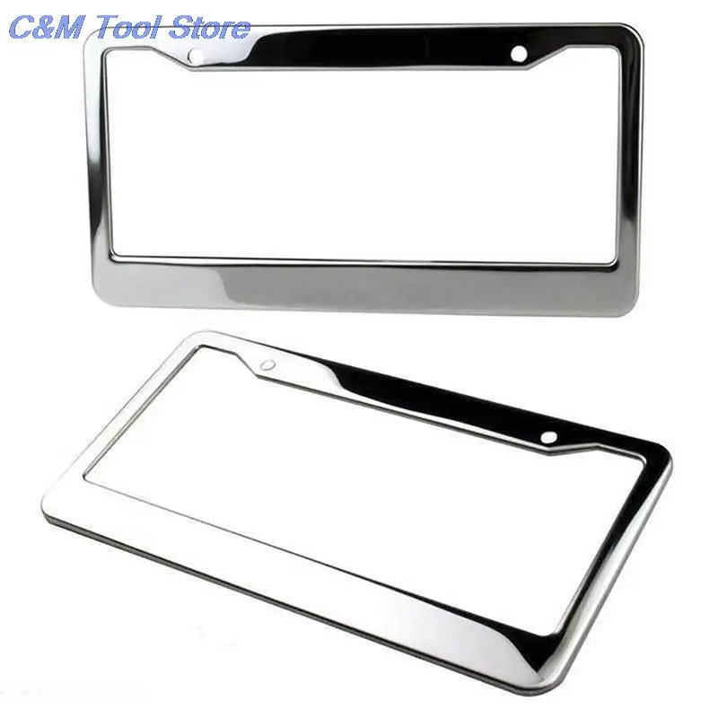 2 pieces of stainless steel silver metal car license plate frame label cover screw cap