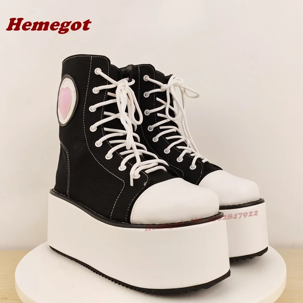 Cross Tied Lace-Up Winter Boots for Women Patchwork Punk Soled Ankle Boots 2026 New Platform Height Increasing Love Shoes