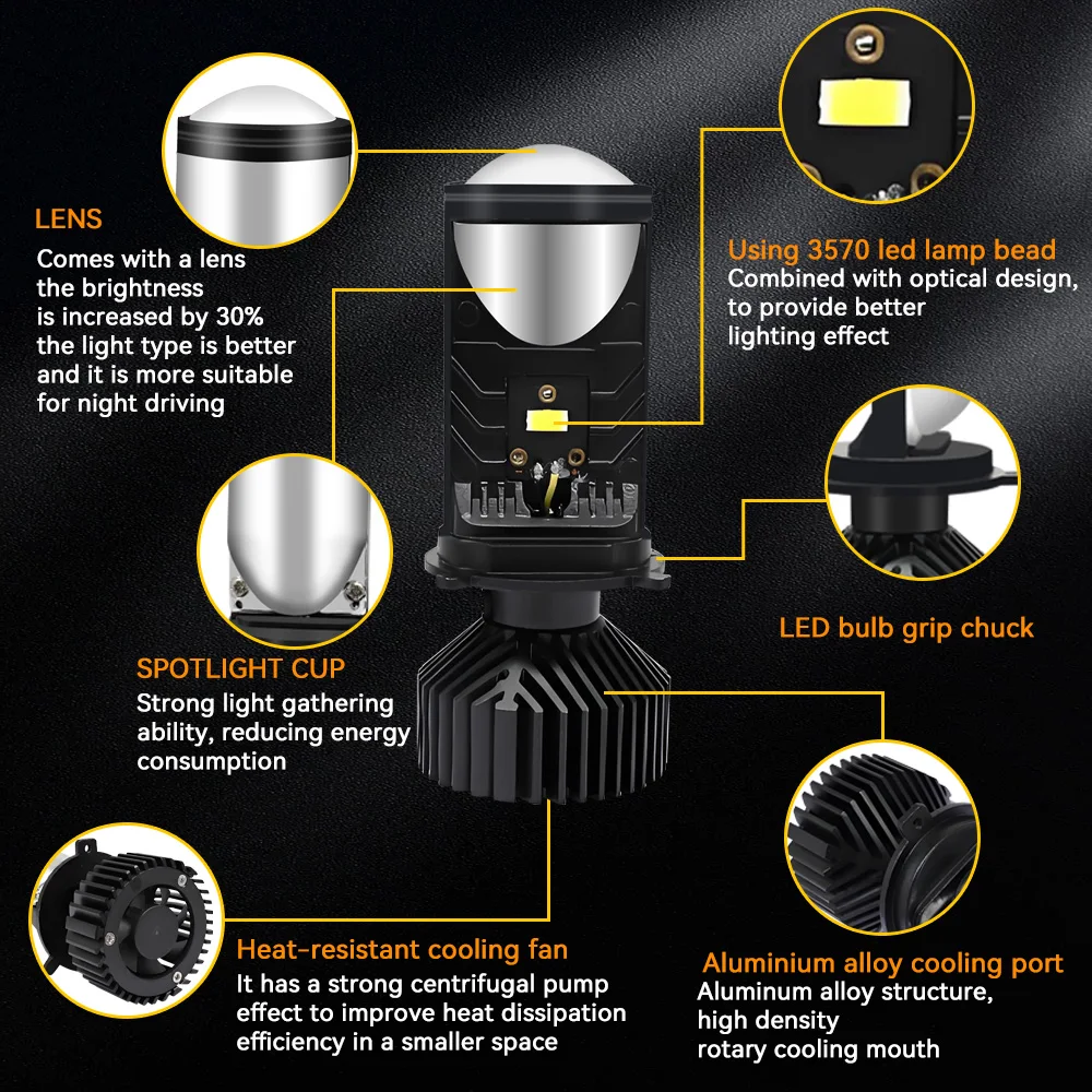Y6 توربو مروحة H4 LED المصابيح الأمامية سيارة H4 جهاز عرض صغير عدسة 6000K السوبر مشرق 20000LM مرحبا لو شعاع لمبة LED أضواء سيارة ضوء مصباح