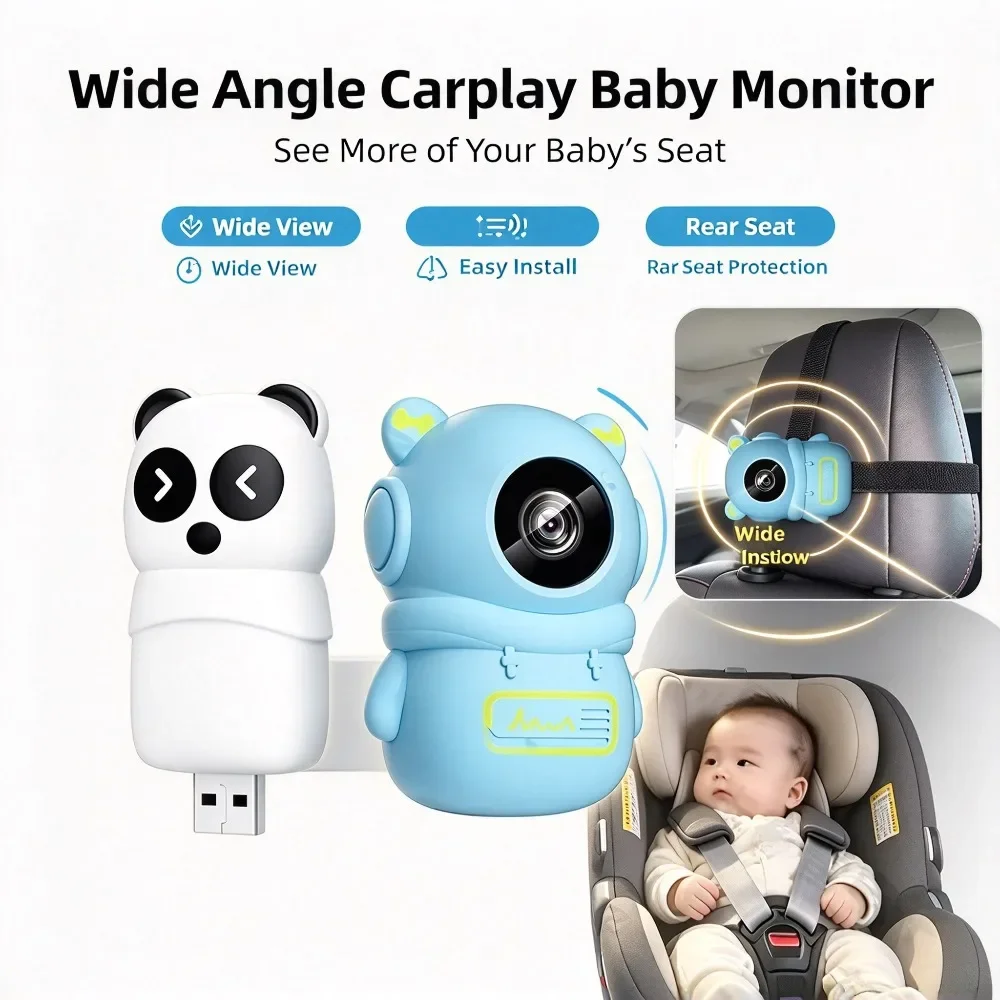 Cabin Care 1080P HD Wireless Baby Car Camera Carplay Adapter Wide Angle Back Seat Monitor Easy Install for Infant Child Safety