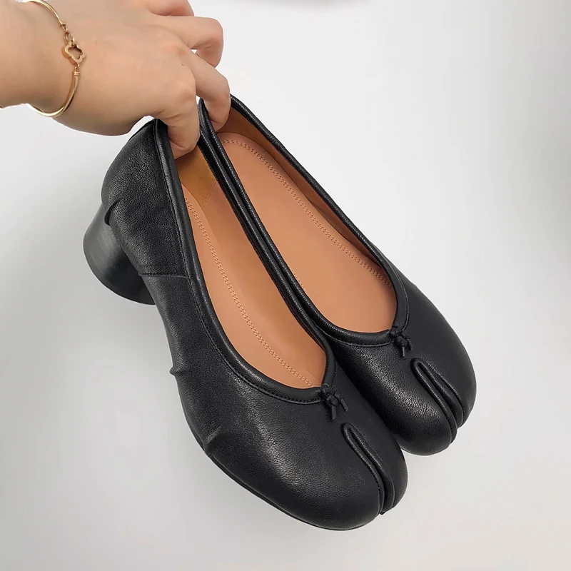 Roundtoe midheel shoes Womens Genuine leather High heels Sheepskin Pleated Tibi splittoe shoes Women Mary Jane shoes Designer image 5