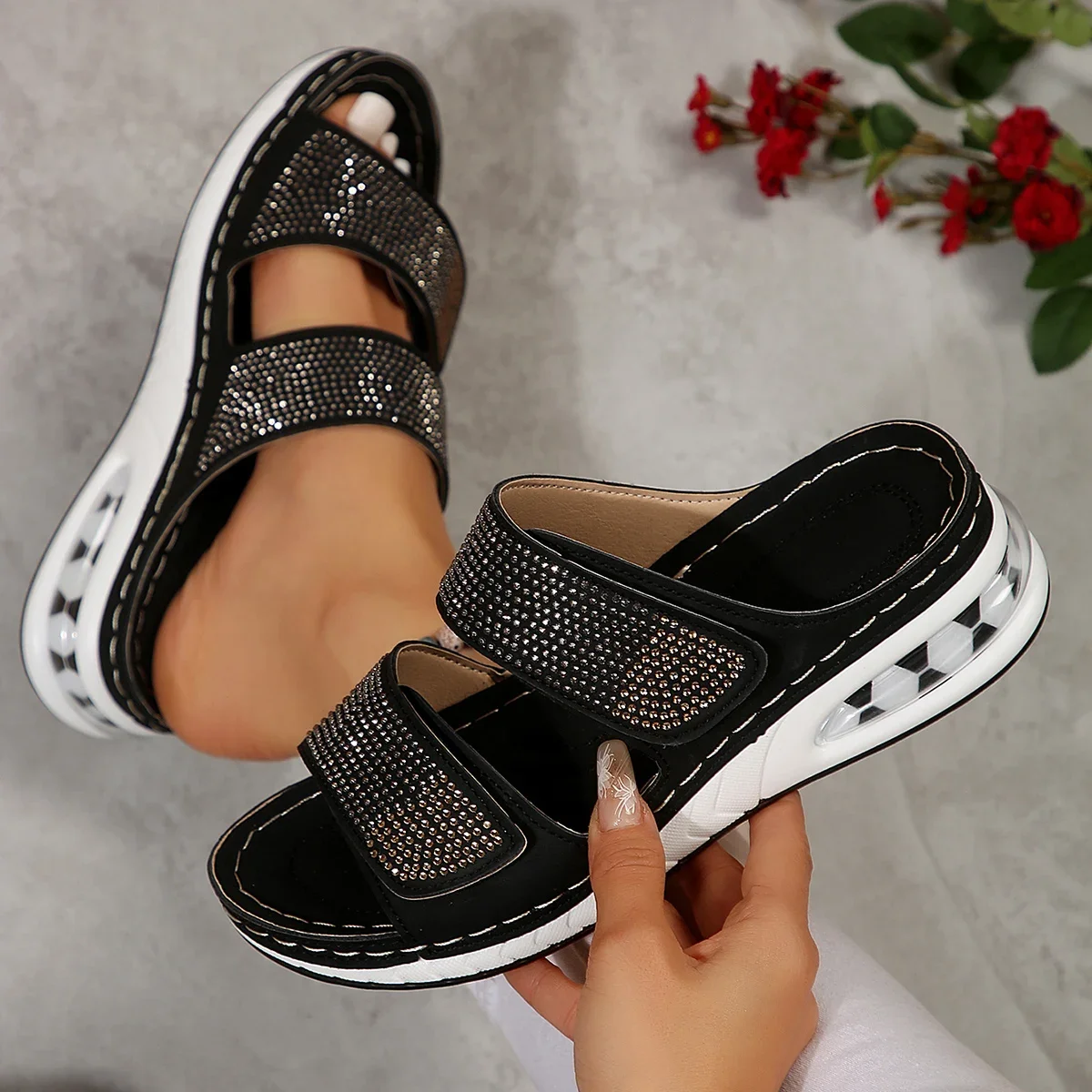 Womens Wedges Heels Sandal Thick Bottom Casual Shoes Ladies Leisure Summer Sandals Woman Shoes Women Platform Mules Slipper