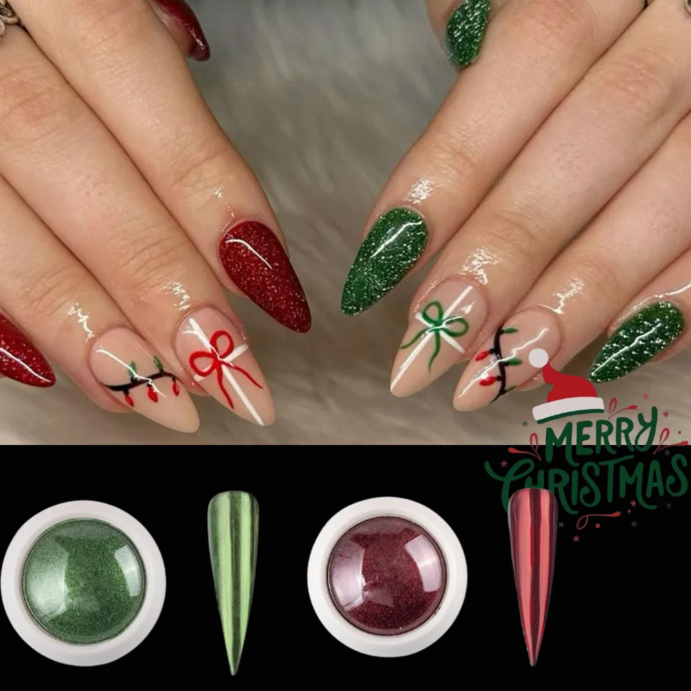 1/2 صندوق عيد الميلاد الأحمر كروم مرآة مسمار بريق مسحوق شتاء خريف رائع مرآة معدنية تأثير مسمار فرك الصباغ مسمار الغبار #2