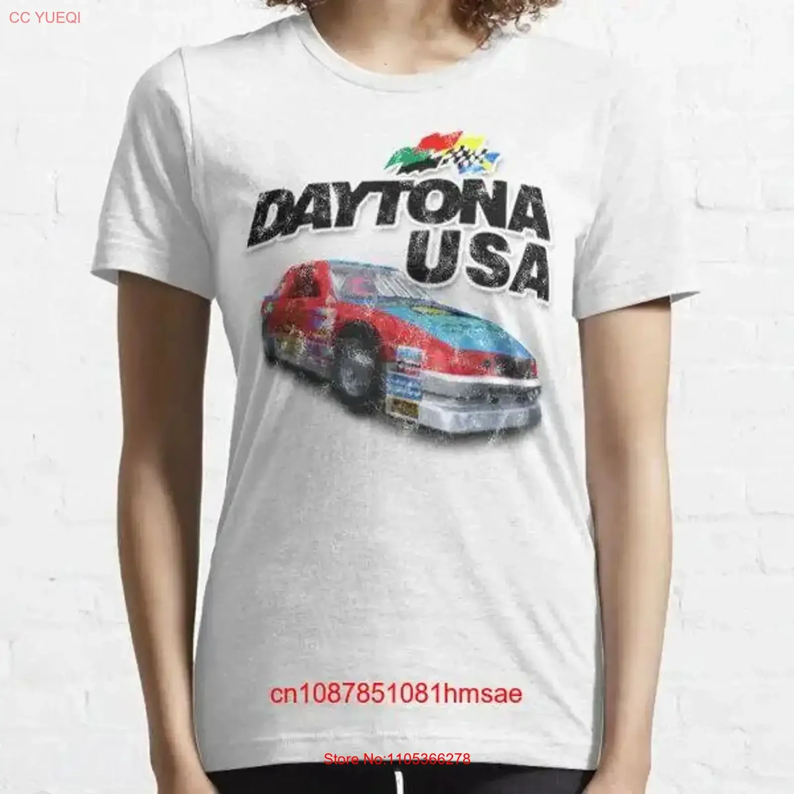 Camiseta esencial con logotipo de coche desgastado de Daytona USA, ropa de diseñador vintage lavada, ligeramente suave, moda masculina, ropa de calle