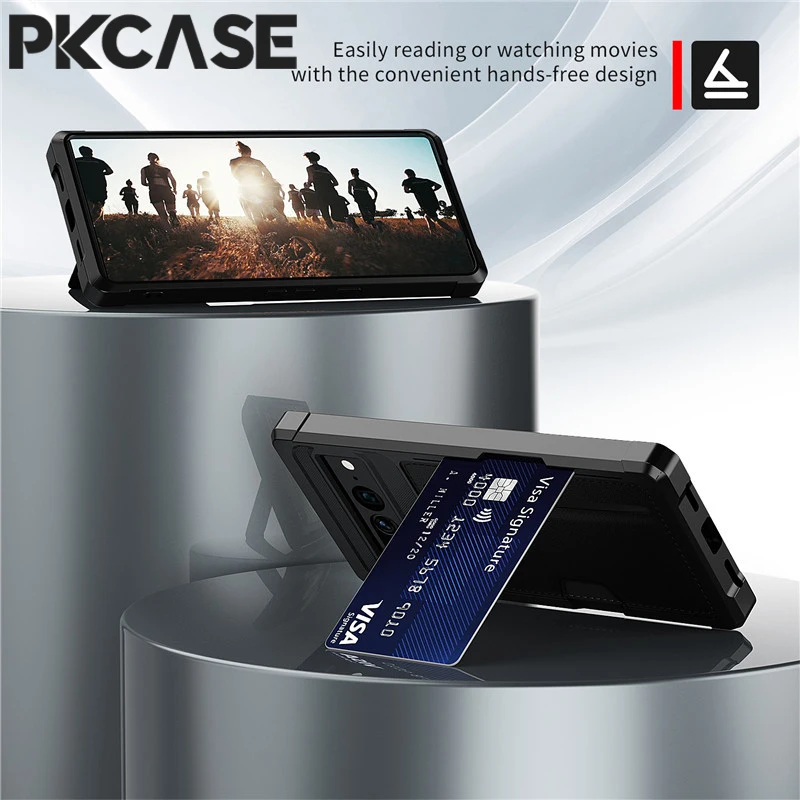 Etui na telefon z przegródką na karty PKCASE, wykonane ze skóry, do modeli Google Pixel 11, 10, 9 Pro XL, 8, 7 Pro. Wzmocnione, odporne na wstrząsy etui do modeli Google Pixel 9A, 8A, 7A. — zdjęcie produktu 3