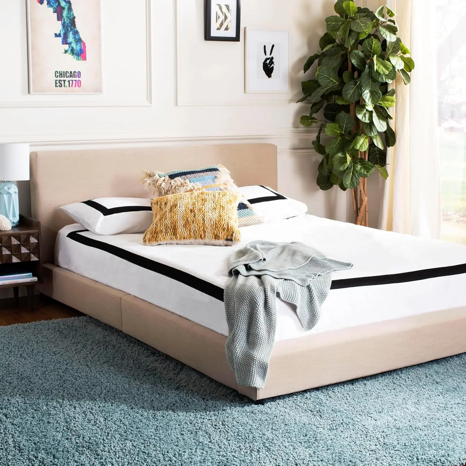 Home Carter eigentijds beige linnen bed, koningin