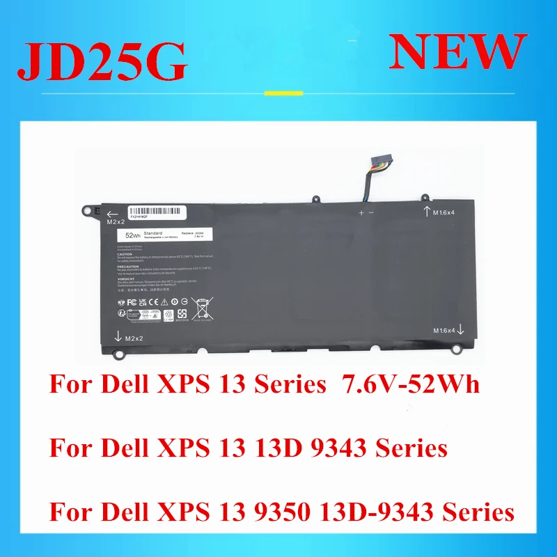 

New JD25G 5K9CP 05K9CP JHXPY RWTIR 0N7T6 0DRRP 90V7W 9OV7W DIN02 RWT1R battery For Dell XPS 13 13D 9343 9350 13D-9343 Series