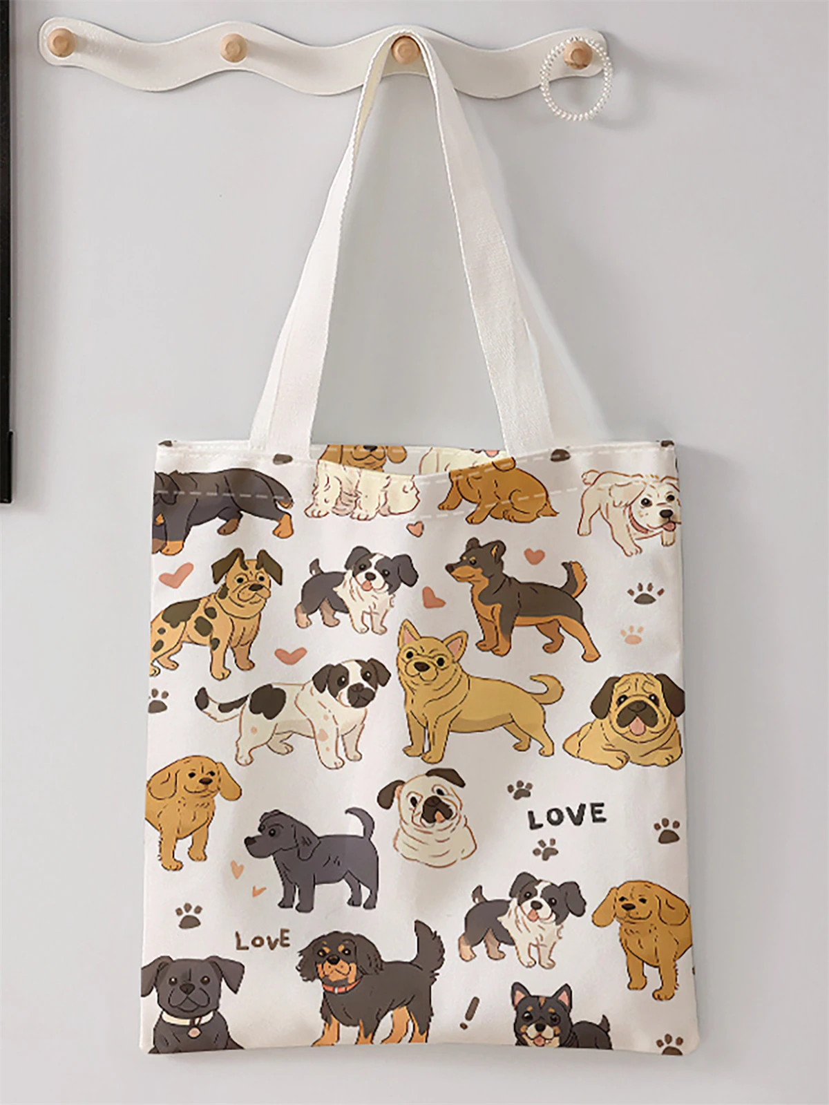 Dog pattern printed casual handbag, reusable fashionable bac
