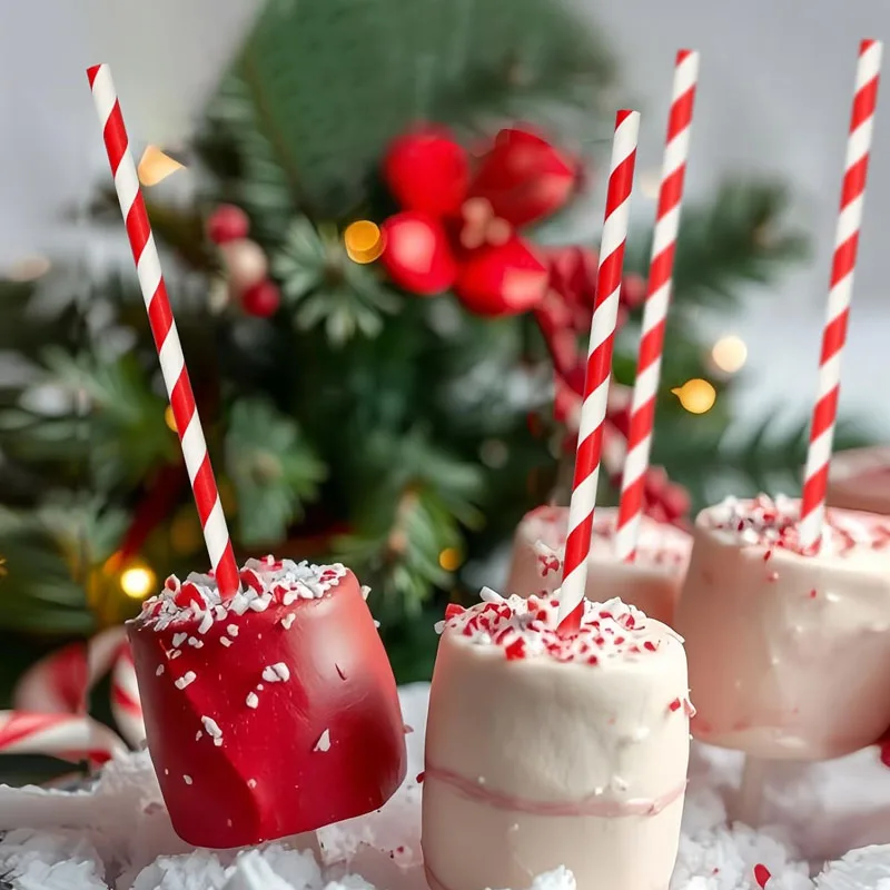 Rood en wit gestreepte papieren rietjes voor feestevenementen Ambachten Bruidsdouche Kerstdecoratie Benodigdheden Cocktail Rietjes