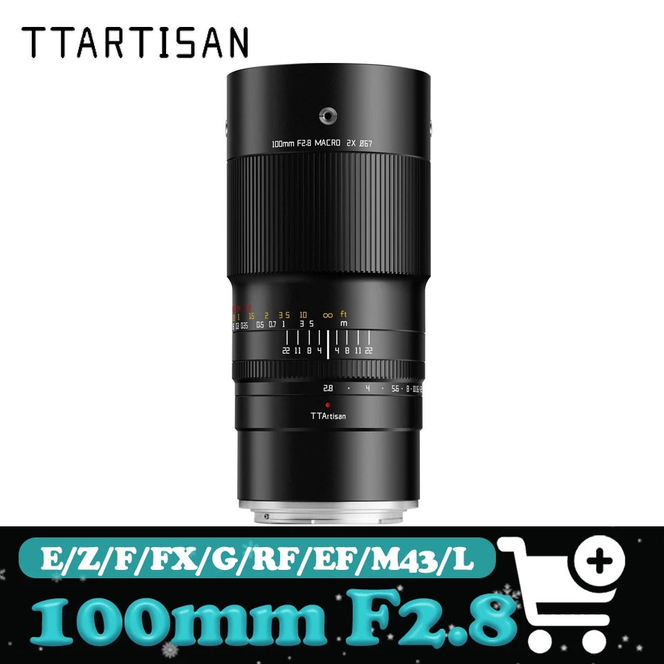 TTArtisan 100mm F2.8 2X Macro Lens Full Frame Large Aperture MF Telephoto Lens for Sony A7 Fuji X-E4 GFX 50S Nikon Z6 D750