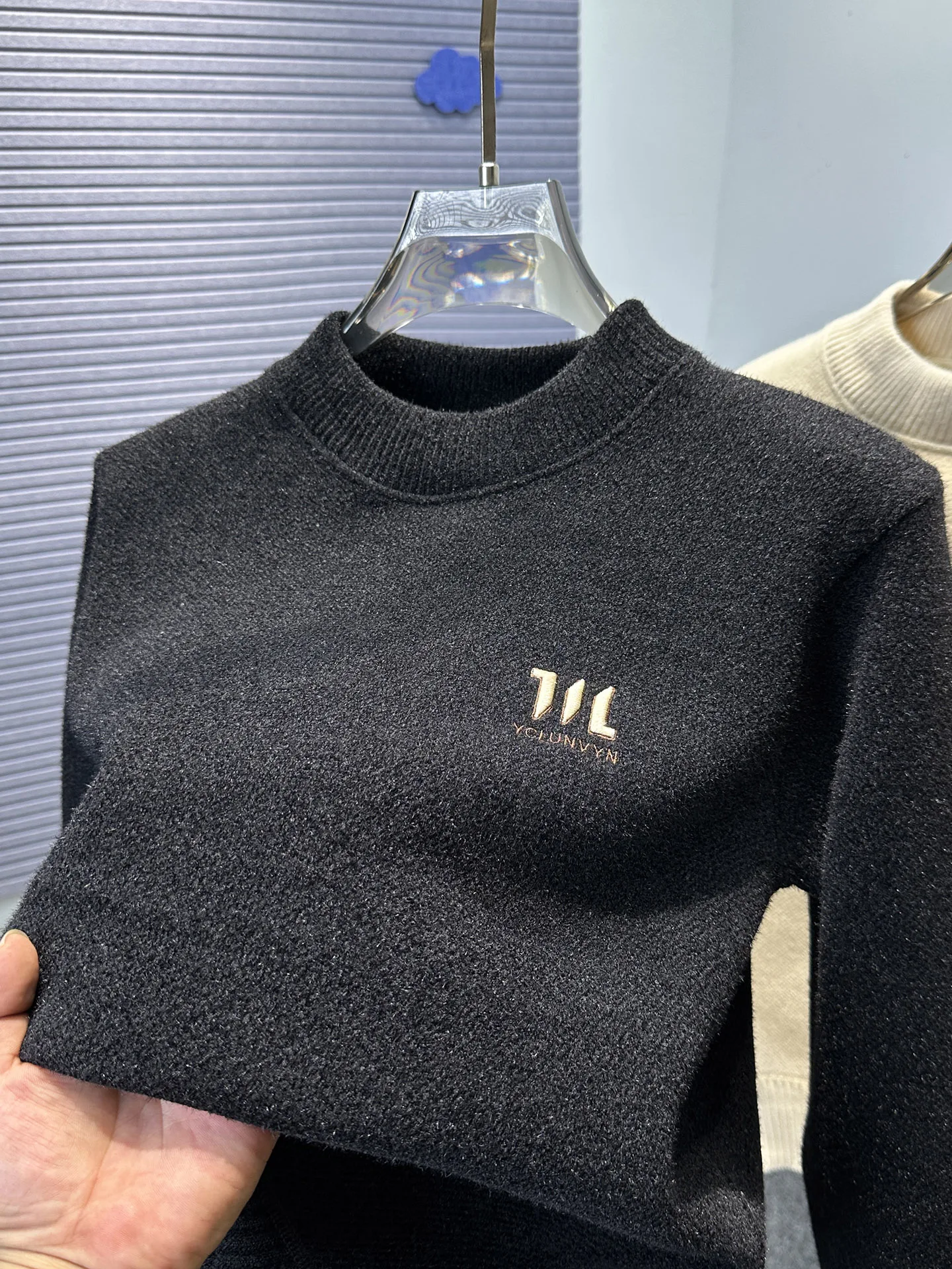 

Утепленный цельный мужской вязаный свитер с высоким воротником, теплый повседневный джемпер из полиэстера и нейлонового волокна