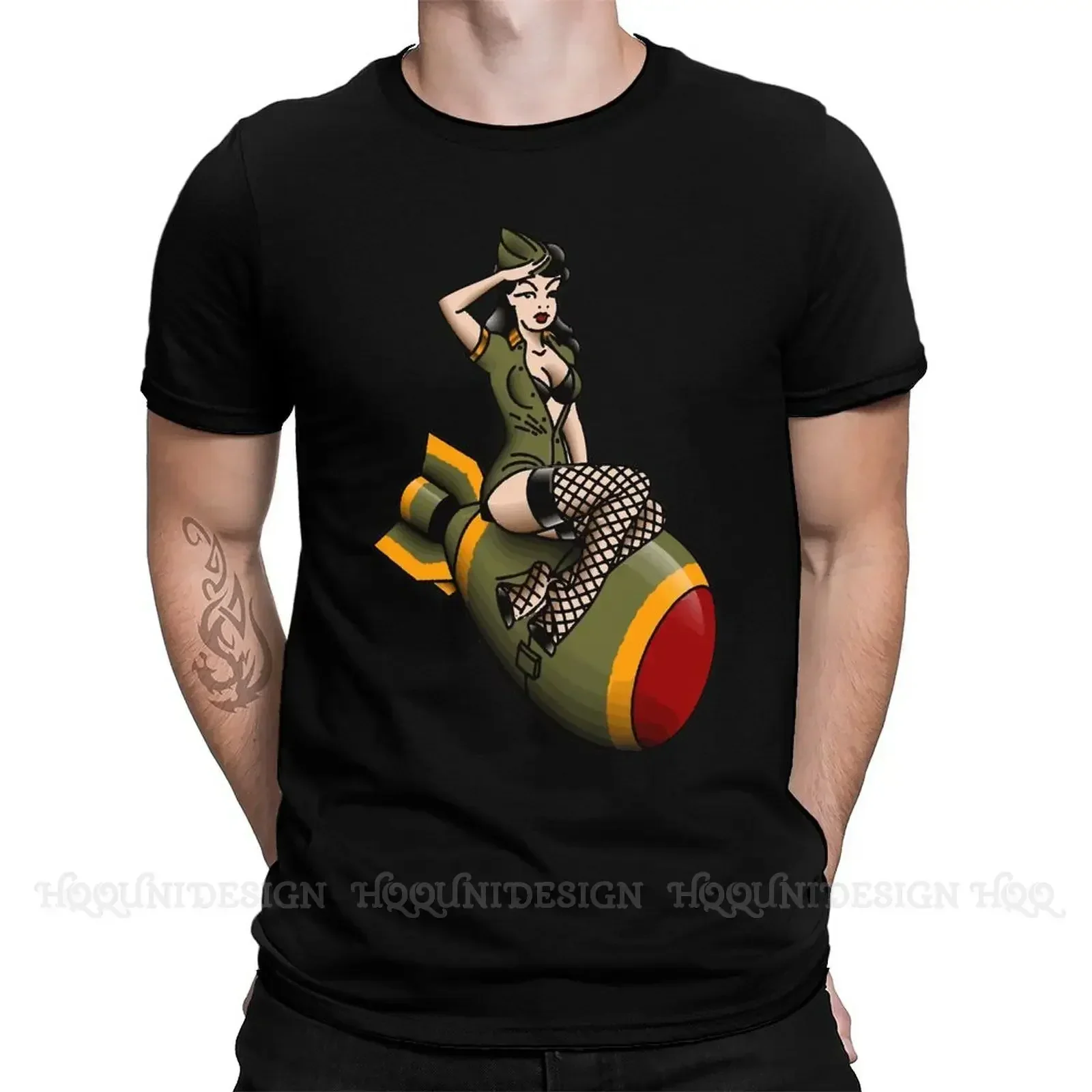 Men's Salty-Dog American Traditional  Atomic Bomb  Pin-up Girl T Shirts World War 2 100% Cotton Clothing