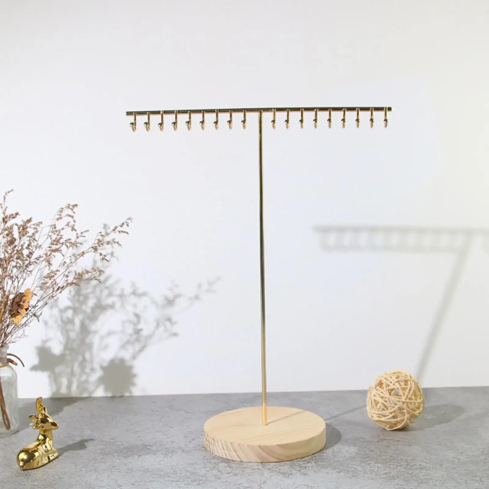 T-shaped Bracelet  Earrings Necklace Watch Jewelry Organizer Holder Stand with Wood Base Modern Metal Storage Rack Hanger