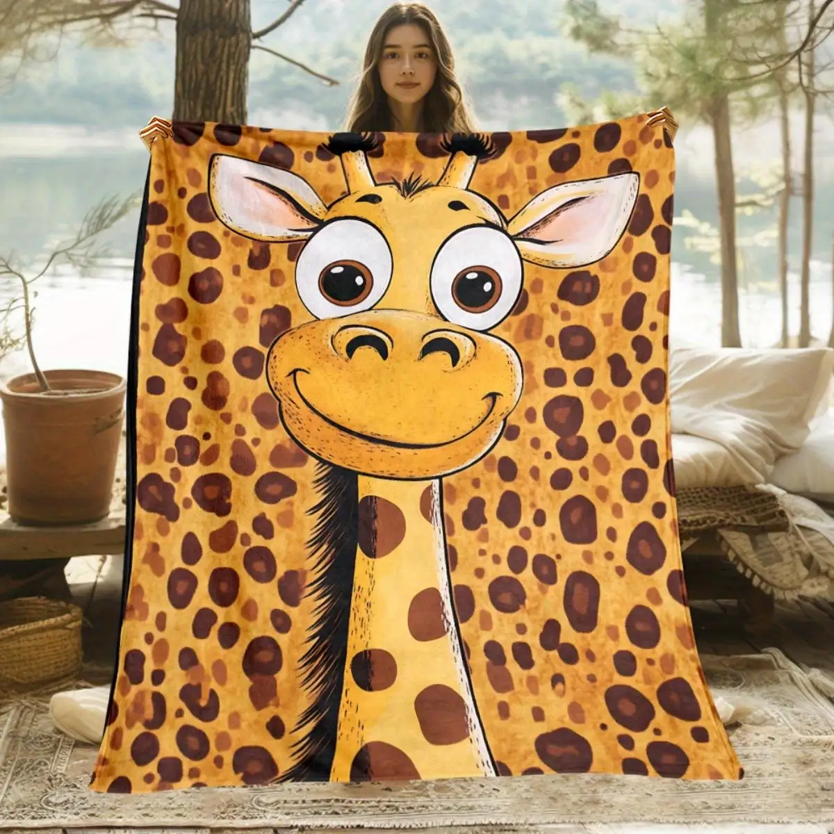Giraffes and leopard patterns Flannel printed blanket suitable for all seasons suitable for living room office sofa and travel