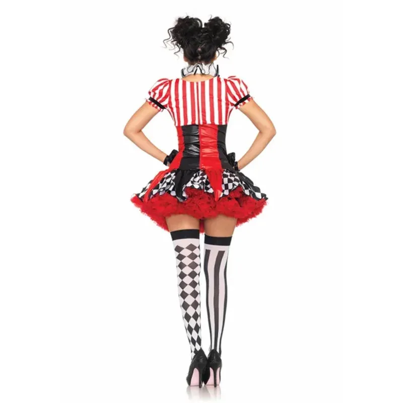 4Pcs Adult Women Funny Circus Costume Female Clown Cosplay Carnival Halloween Fancy Dress Performance Clothing XB8909s;2'd,5.h; view 3