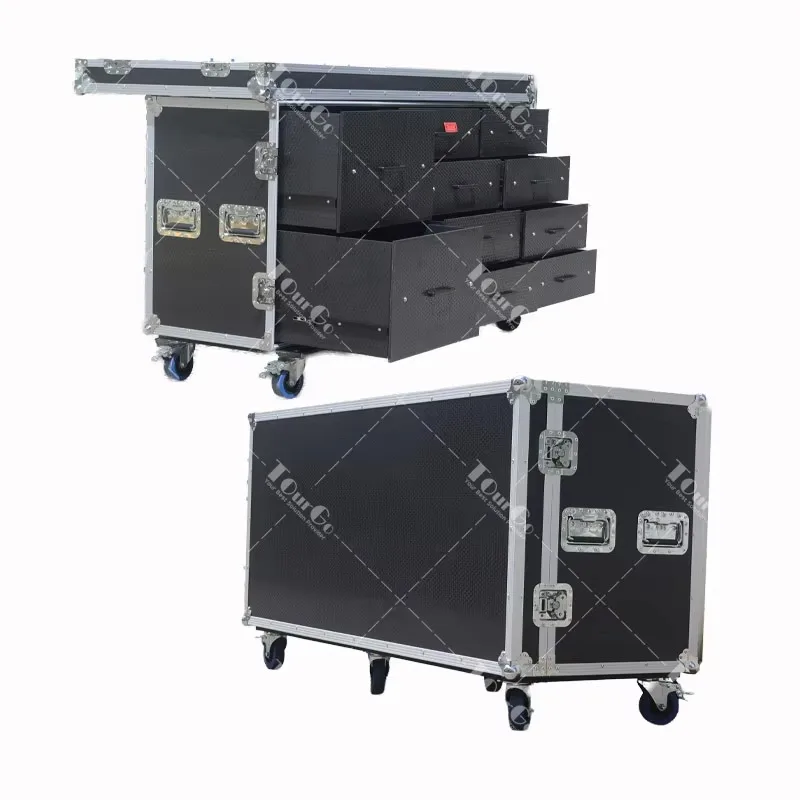 Flight Case Tool Box Garage Van Storage Case With 10 Drawers and Side Tables