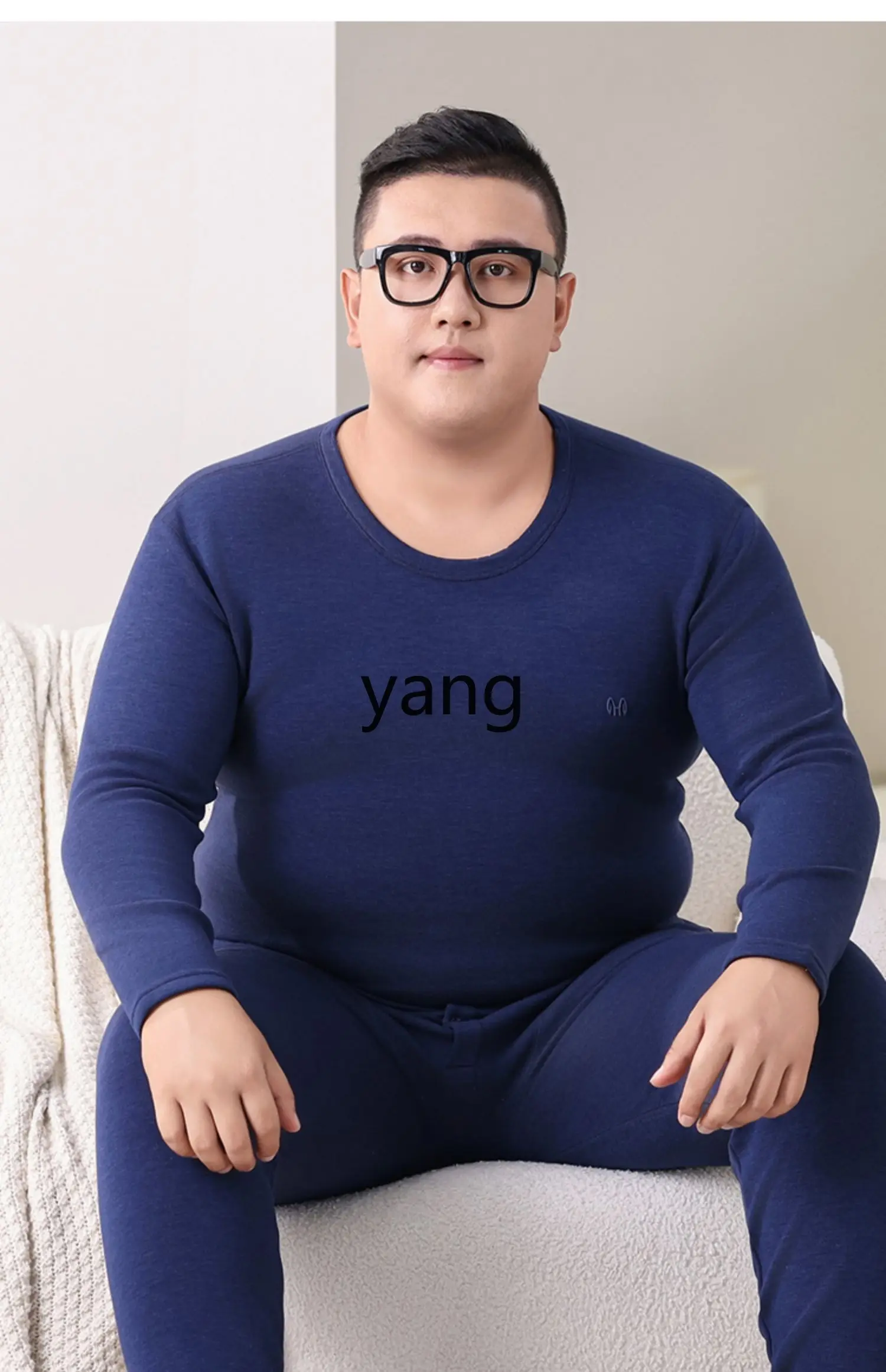 LMM large thermal underwear set fleece thickened fleece fat large size long johns