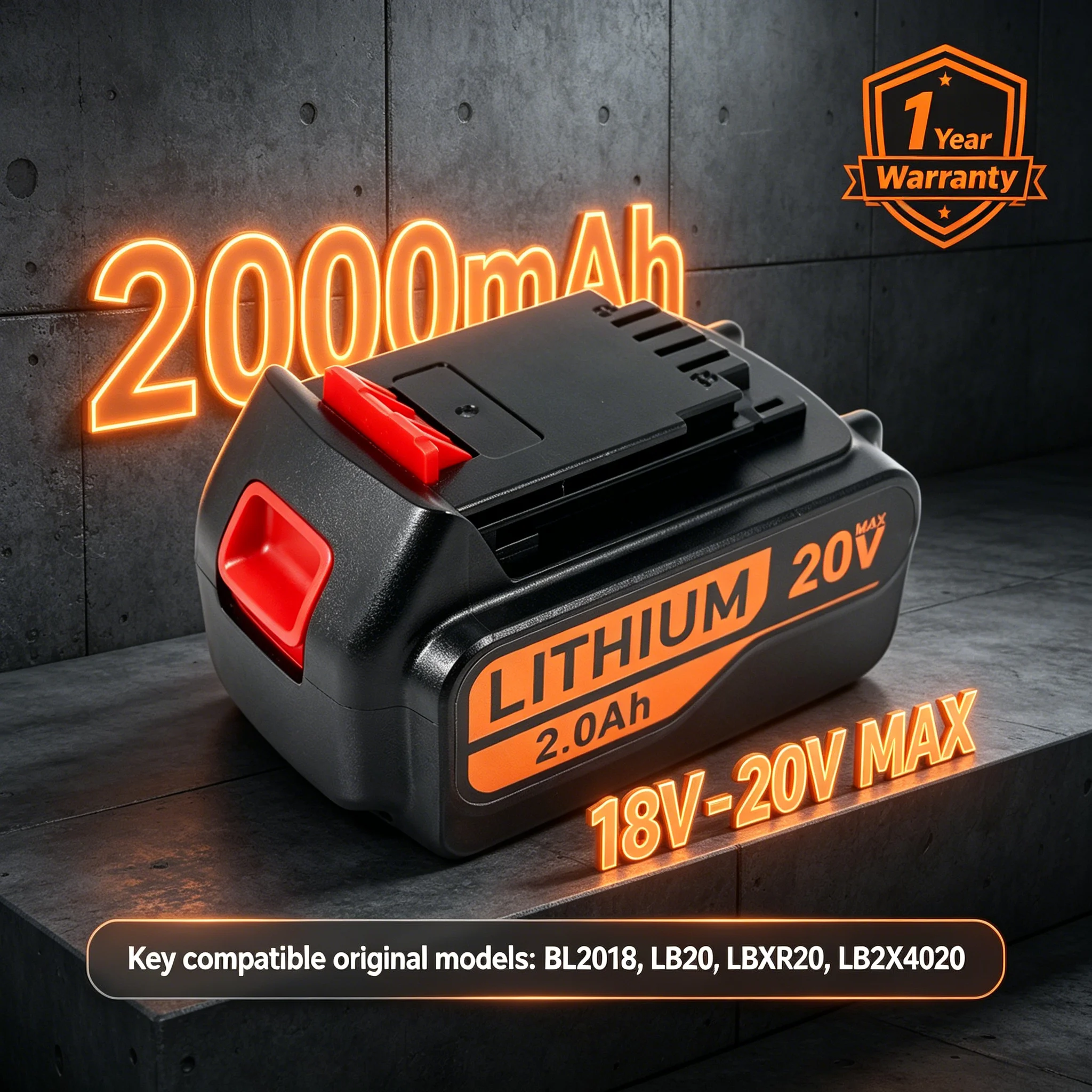 20V/2000mAh Blower, electric wrench Li-ion Battery， For Black&Decker LBXR20 LB20 LBX20 LST220 LB2X4020 Cordless Tools Battery