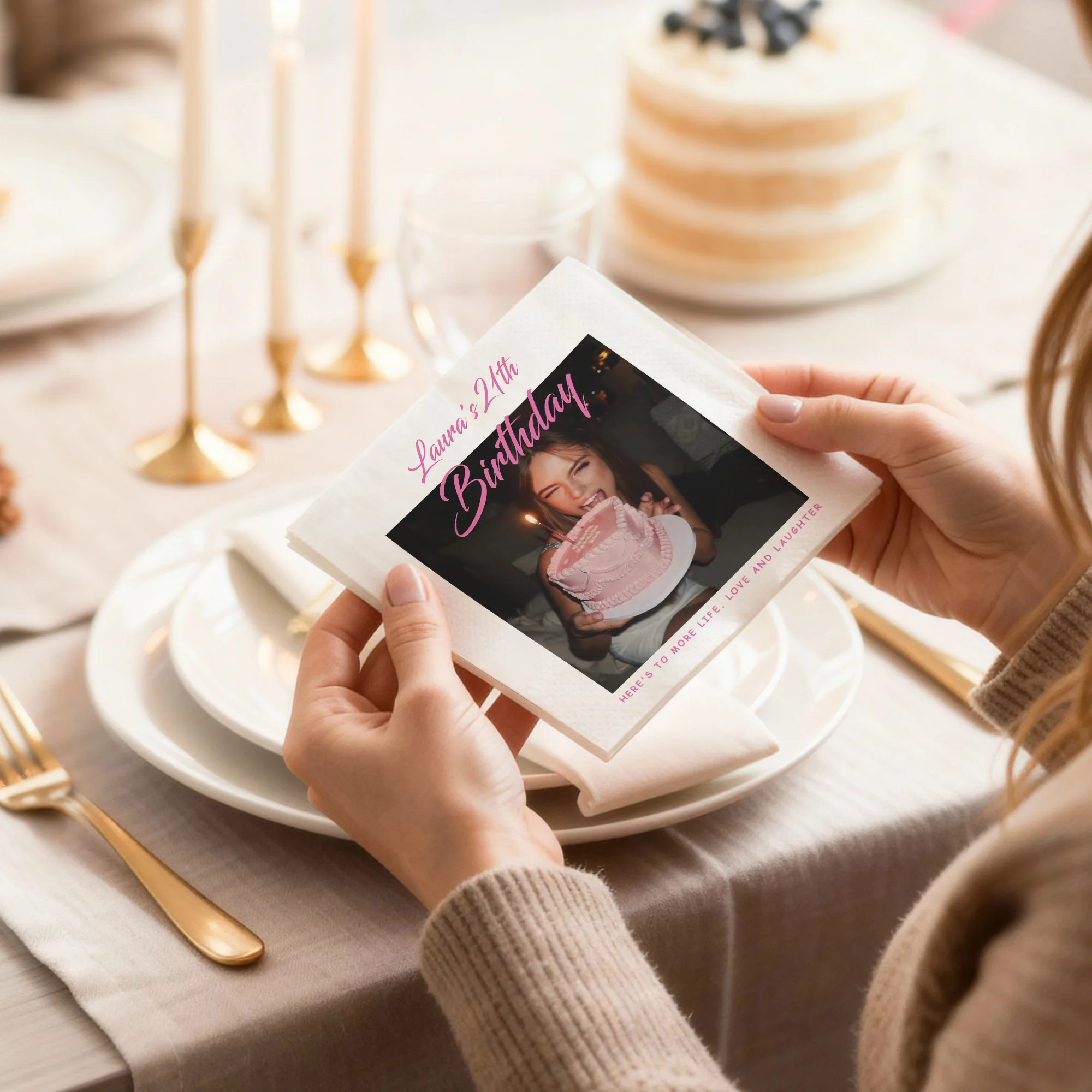 Custom Napkins 3 ply Personalized Cocktail Napkins Photo Disposable Paper Napkins For Birthday Anniversary Girls Night - view 5