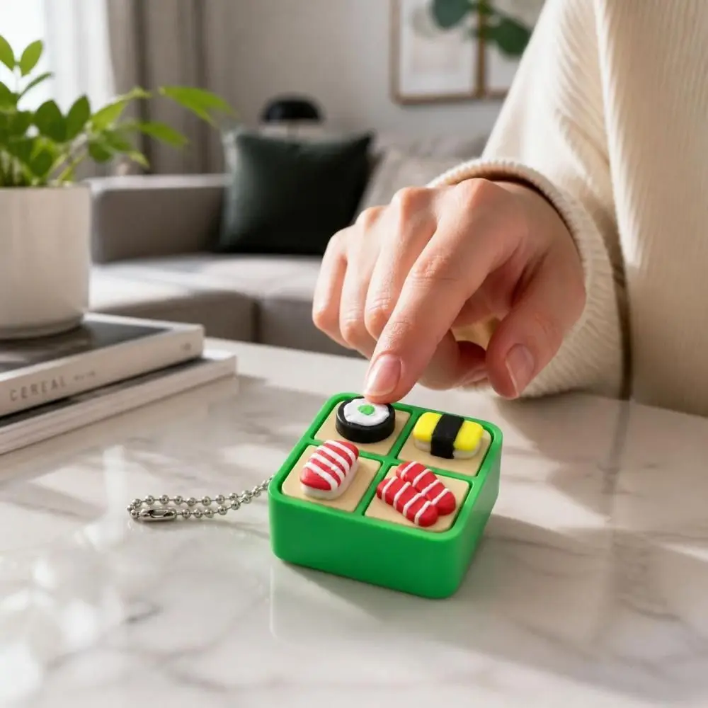 3D Printed Sushi Box Fidget Clicker Keychain Mechanical Switch Crisp Click 4 Grid Box Fidget Pendant Japanese Food Style Plastic