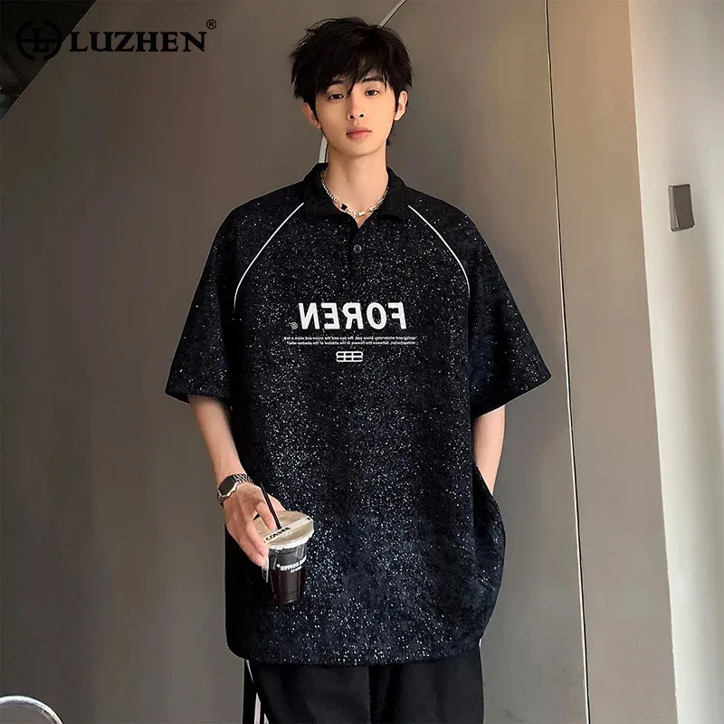 

LUZHEN, новые летние модные рубашки-поло с короткими рукавами и буквенным принтом, 2025 год, мужская стильная корейская красивая повседневная мужская одежда JY2617