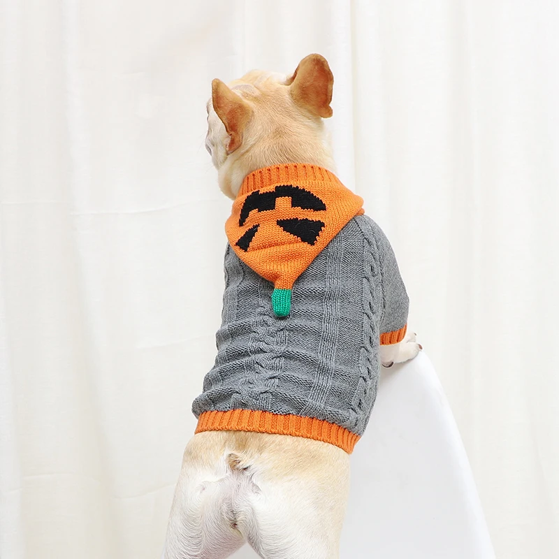 Dogs Clothes Knitted Long Sleeve Cats Pullover Fashion Hooded Warm Pet Sweater Funny Pumpkin Chihuahua Bulldog Cosplay Halloween