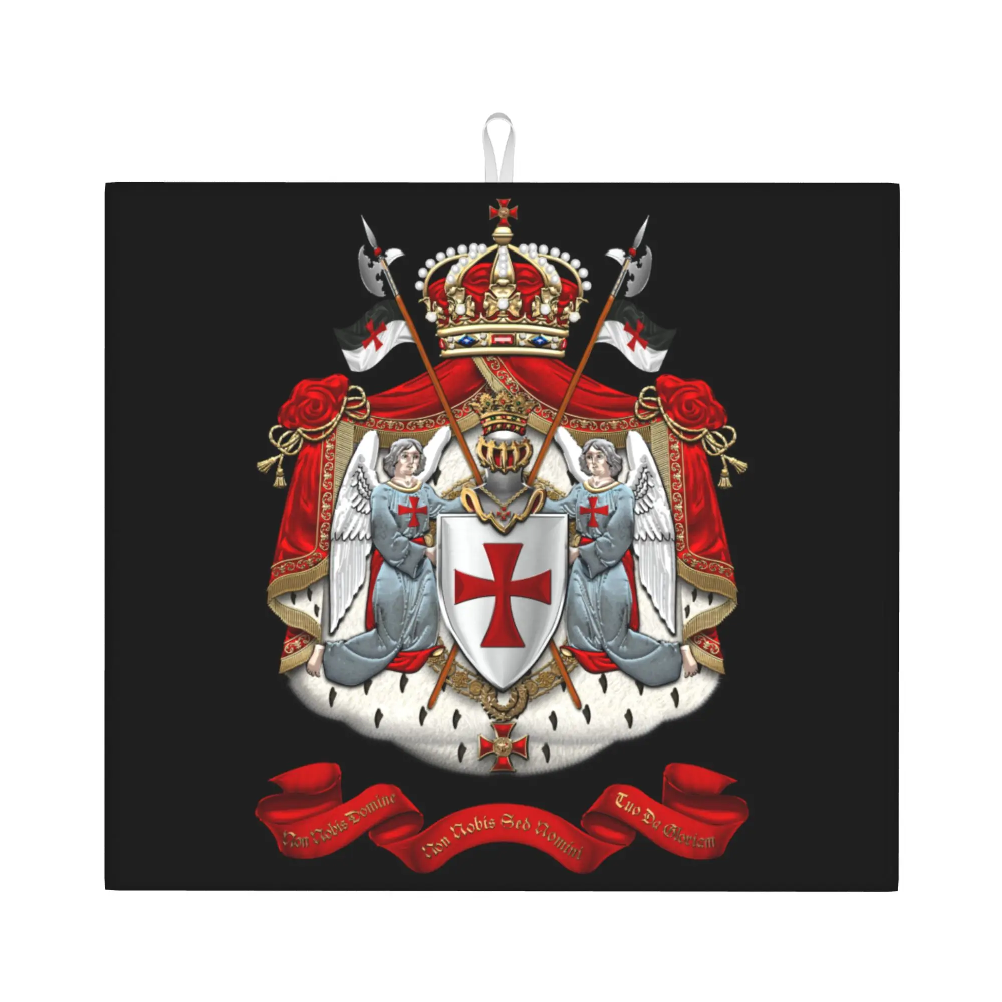 Drying Mat Kitchen Knights Templar Flag With Coat of Arms Medieval Warrior Cross Water Absorbent Kitchen Counter Protector Mat